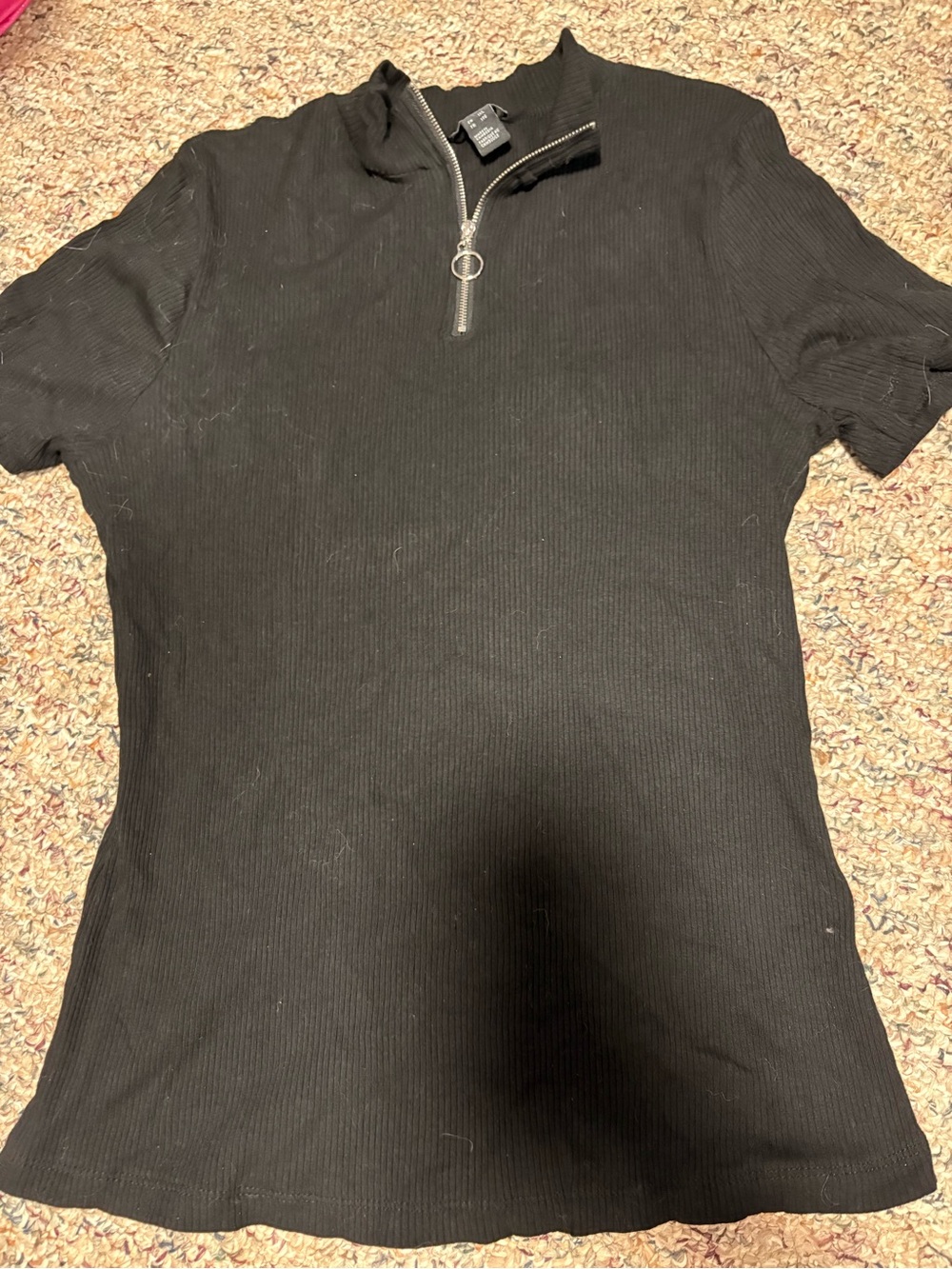 Women’s Black Ribbed Zip-Neck Tunic Top